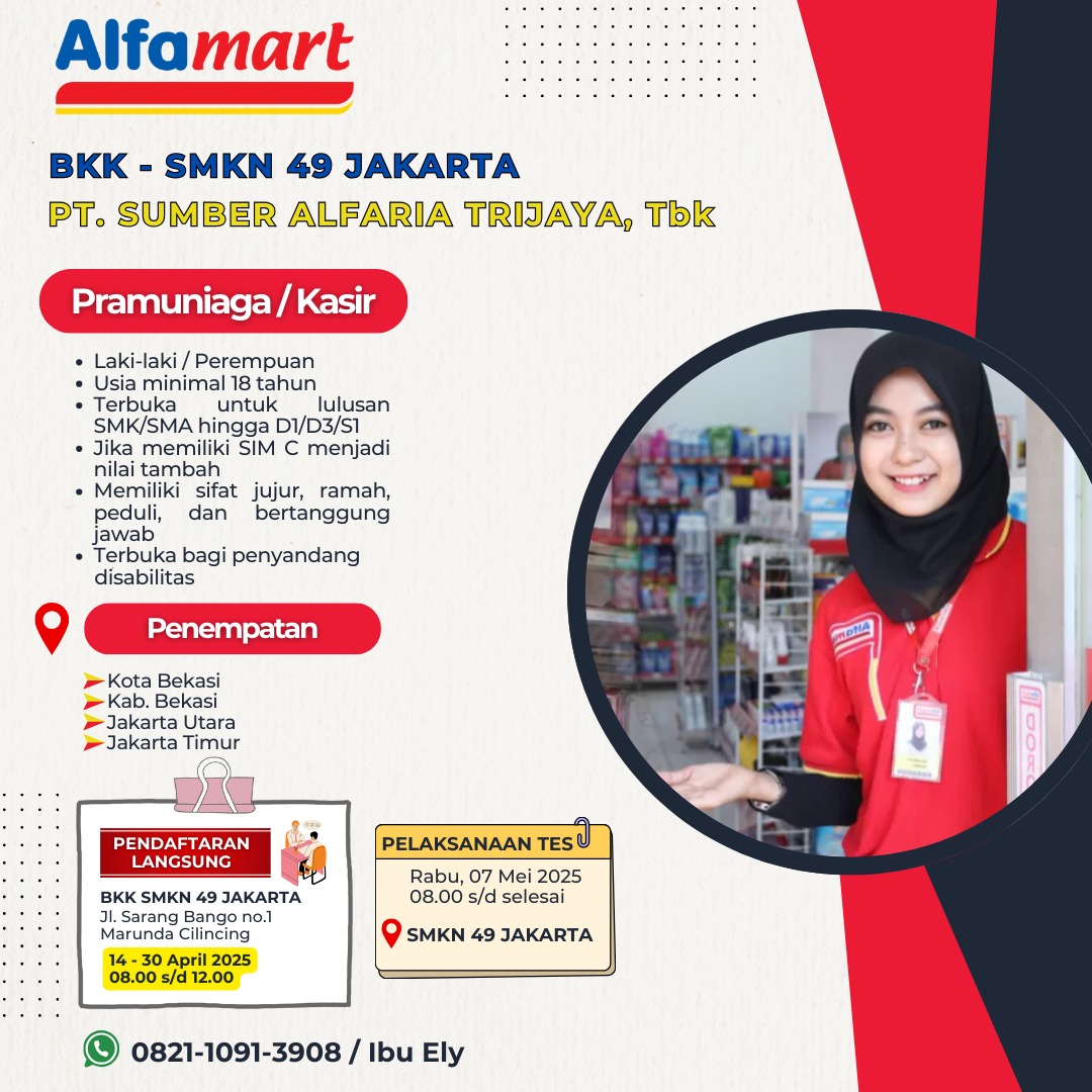 Lowongan Kerja PT. SUMBER ALFARIA TRIJAYA, TBk (Alfamart) 